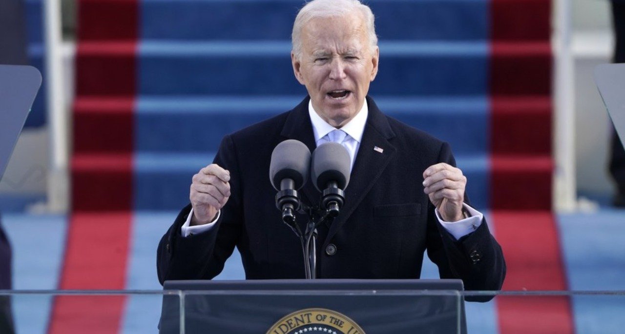 President Joe Biden speaks during the 59th Presidential Inauguration at the U.S. Capitol in Washington, Wednesday, Jan. 20, 2021.(AP Photo/Patrick Semansky, Pool)